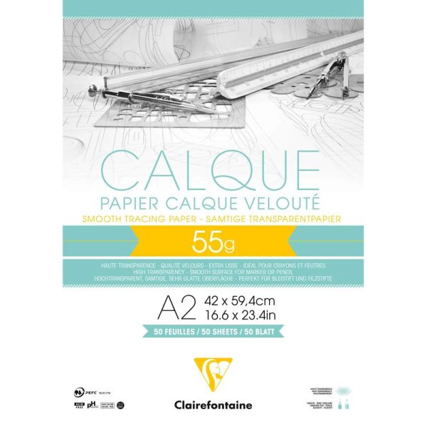 Papier Calque bloc coll&eacute; 50F A2 55g