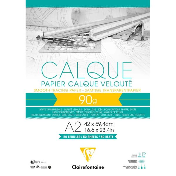 Papier Calque bloc coll&eacute; 50F A2 90/95g