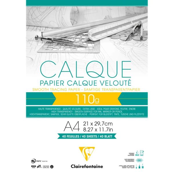 Papier Calque bloc coll&eacute; 40F A4 110g