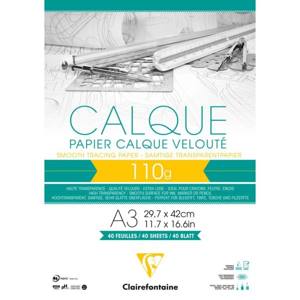 Papier Calque bloc coll&eacute; 40F A3 110g