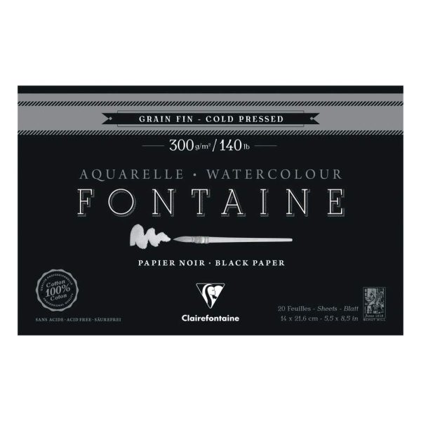 Fontaine Noir bloc coll&eacute; 4 c&ocirc;t&eacute;s 20F 14&times;21,6cm 300g grain fin