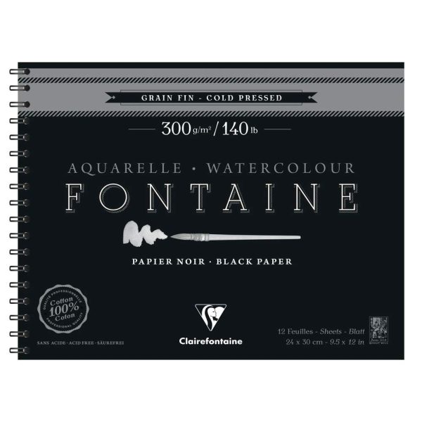 Fontaine Noir album spiral&eacute; 12F 24x30cm 300g grain fin