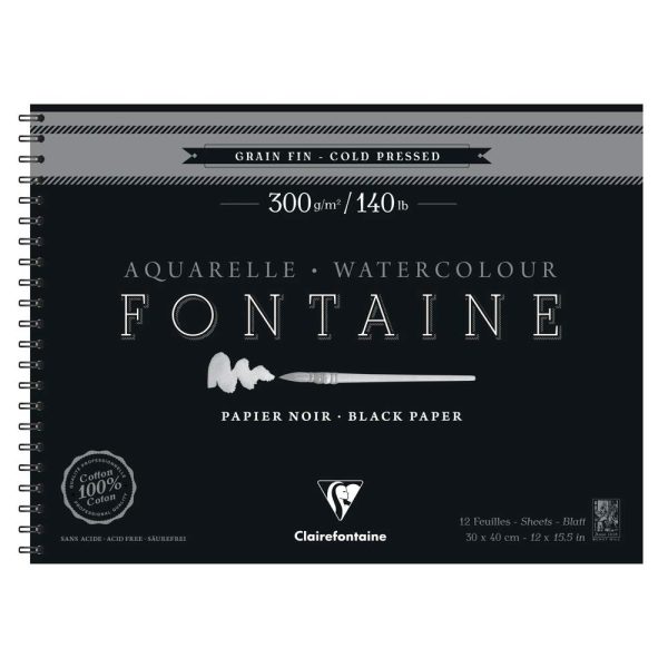 Fontaine Noir album spiral&eacute; 12F 30x40cm 300g grain fin