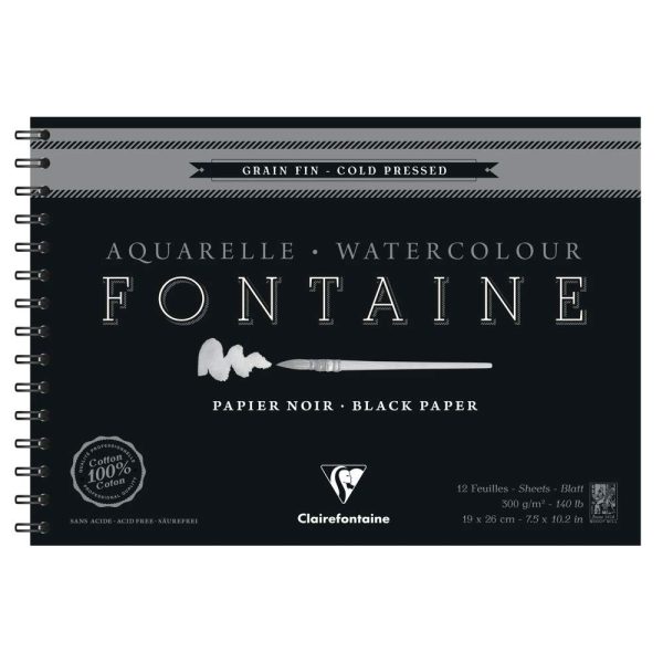 Fontaine Noir album spiral&eacute; 12F 19x26cm 300g grain fin