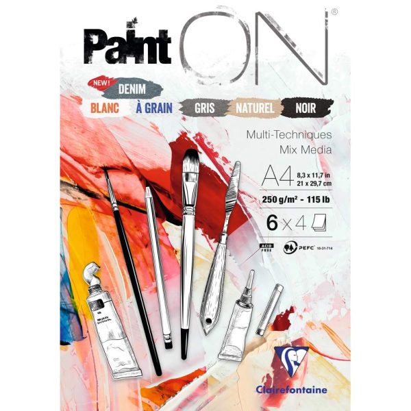 Paint&rsquo;ON n&deg;6 bloc coll&eacute; 24F A4 250g assorti 6x4F
