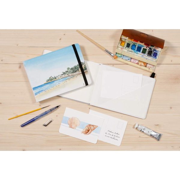 Fontaine Aquarelle carnet cousu 24F A5 300g grain satin&eacute; (cartes postales)