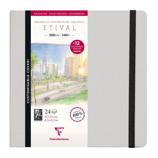 Etival Aquarelle carnet cousu 24F 21x21cm 300g grain fin (cartes postales)