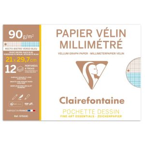 V&eacute;lin Millim&eacute;tr&eacute; pochette 12F A4 90g (perforation 4 trous)