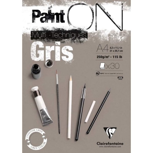 Paint&rsquo;ON Gris bloc coll&eacute; 30F A4 250g