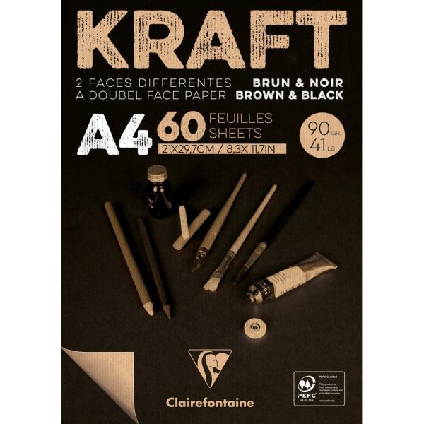 Kraft bi-face bloc coll&eacute; 60F A4 90g