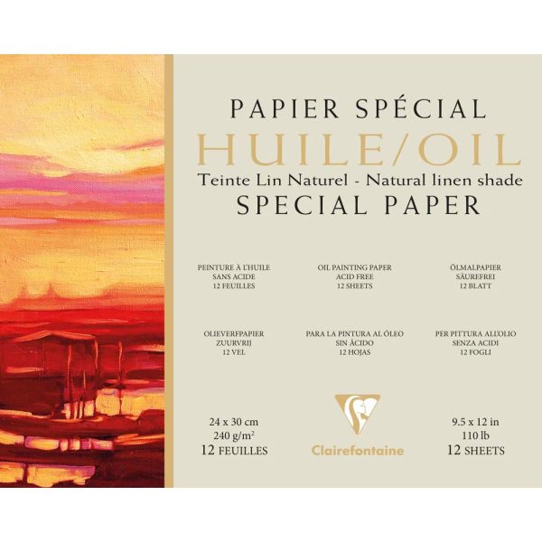 Papier Huile lin naturel bloc coll&eacute; 1 c&ocirc;t&eacute; 12F 24x30cm 240g