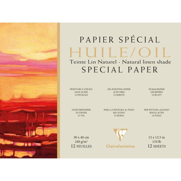 Papier Huile lin naturel bloc coll&eacute; 1 c&ocirc;t&eacute; 12F 30x40cm 240g