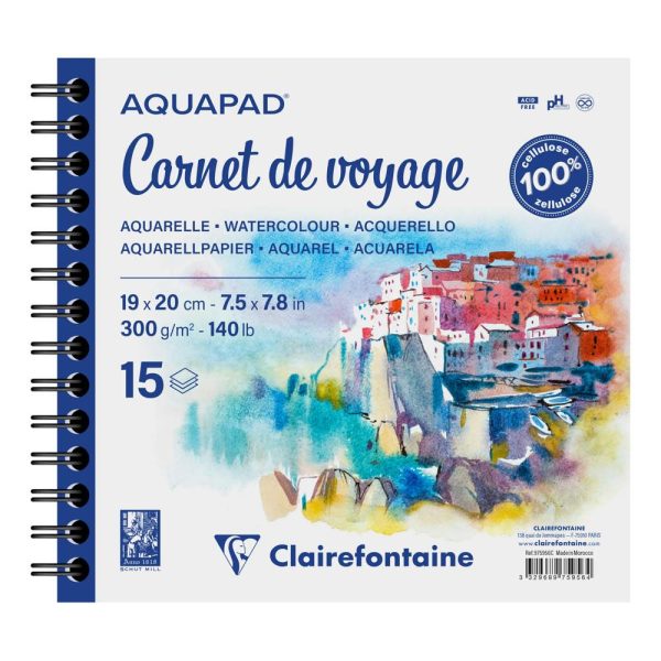 Aquapad Carnet de Voyage album spiral&eacute; 15F 19x20cm 300g