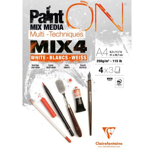 PaintON MIX4 bloc coll&eacute; 12F A4 250g assorti 4x3F