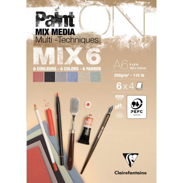 PaintON MIX6 bloc coll&eacute; 24F A6 250g assorti 6x4F