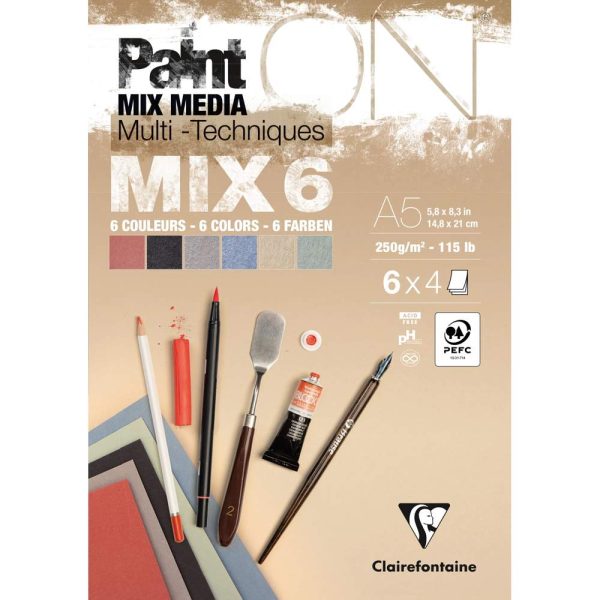 PaintON MIX6 bloc coll&eacute; 24F A5 250g assorti 6x4F