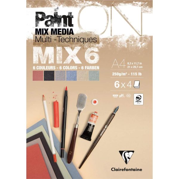 PaintON MIX6 bloc coll&eacute; 24F A4 250g assorti 6x4F