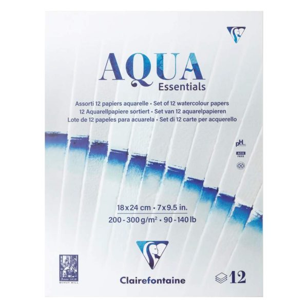 Aqua Essentials bloc coll&eacute; 12 papiers aquarelle assortis 18x24cm 12F 200g-300g