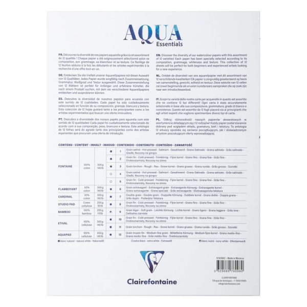 Aqua Essentials bloc coll&eacute; 12 papiers aquarelle assortis 18x24cm 12F 200g-300g