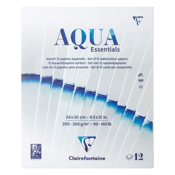 Aqua Essentials bloc coll&eacute; 12 papiers aquarelle assortis 24x30cm 12F 200g-300g