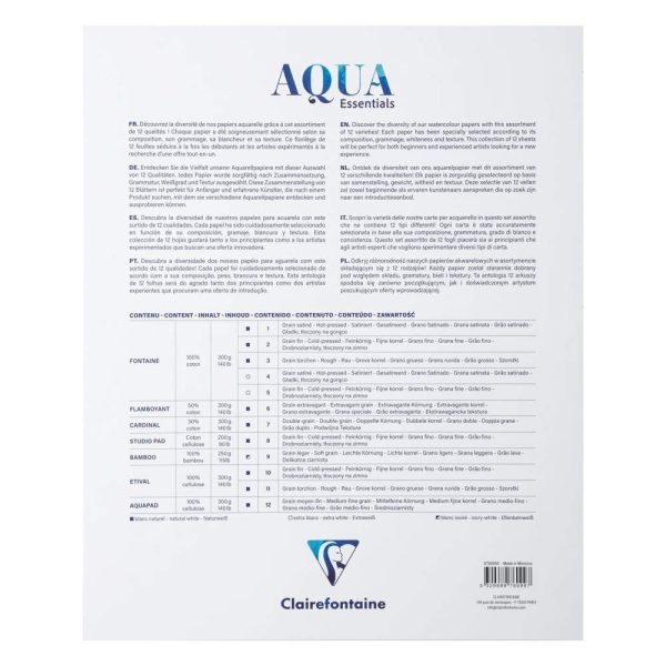 Aqua Essentials bloc coll&eacute; 12 papiers aquarelle assortis 24x30cm 12F 200g-300g