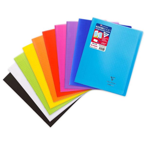 Cahier piqu&eacute; Koverbook 24x32cm 96 pages grands carreaux couverture polypropyl&egrave;ne transparent