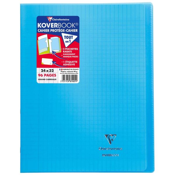 Cahier piqu&eacute; Koverbook 24x32cm 96 pages grands carreaux couverture polypropyl&egrave;ne transparent