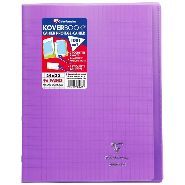 Cahier piqu&eacute; Koverbook 24x32cm 96 pages grands carreaux couverture polypropyl&egrave;ne transparent