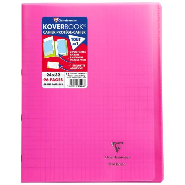 Cahier piqu&eacute; Koverbook 24x32cm 96 pages grands carreaux couverture polypropyl&egrave;ne transparent