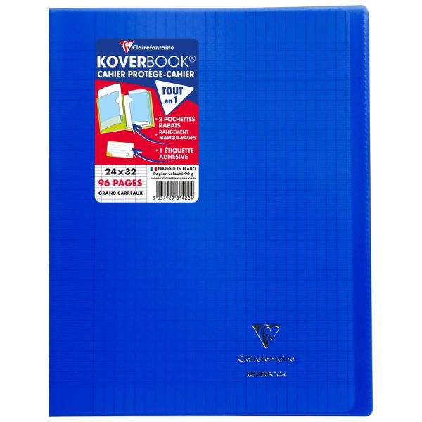 Cahier piqu&eacute; Koverbook 24x32cm 96 pages grands carreaux couverture polypropyl&egrave;ne transparent