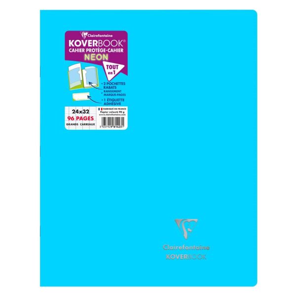 Cahier piqu&eacute; Koverbook Neon 24x32cm 96 pages grands carreaux couverture polypropyl&egrave;ne opaque