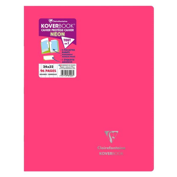 Cahier piqu&eacute; Koverbook Neon 24x32cm 96 pages grands carreaux couverture polypropyl&egrave;ne opaque