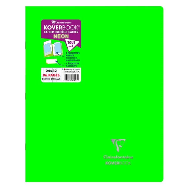 Cahier piqu&eacute; Koverbook Neon 24x32cm 96 pages grands carreaux couverture polypropyl&egrave;ne opaque