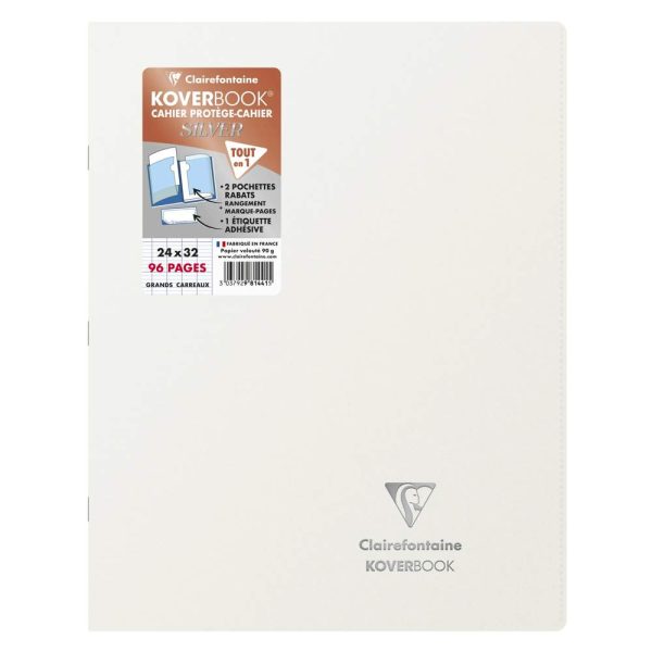 Cahier piqu&eacute; Koverbook Silver 24&times;32 cm 96 pages grands carreaux couverture polypropyl&egrave;ne opaque