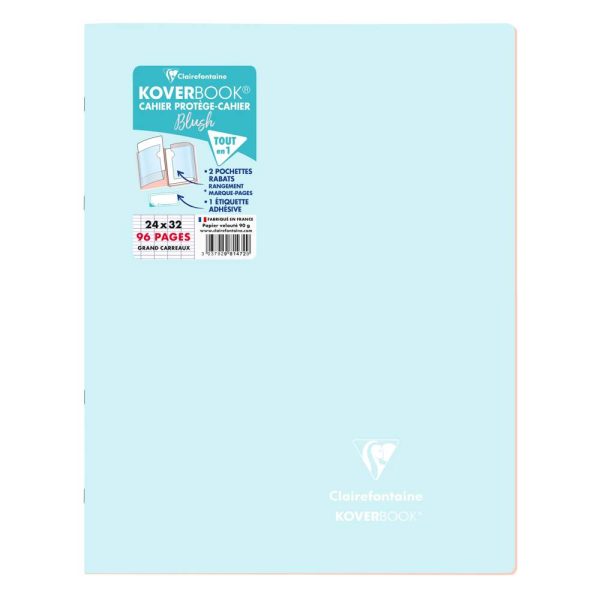Cahier piqu&eacute; Koverbook Blush 24x32cm 96 pages grands carreaux couverture polypropyl&egrave;ne opaque bicolore