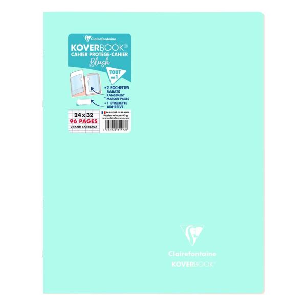 Cahier piqu&eacute; Koverbook Blush 24x32cm 96 pages grands carreaux couverture polypropyl&egrave;ne opaque bicolore