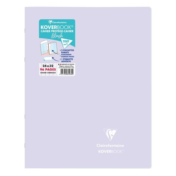 Cahier piqu&eacute; Koverbook Blush 24x32cm 96 pages grands carreaux couverture polypropyl&egrave;ne opaque bicolore