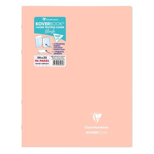 Cahier piqu&eacute; Koverbook Blush 24x32cm 96 pages grands carreaux couverture polypropyl&egrave;ne opaque bicolore