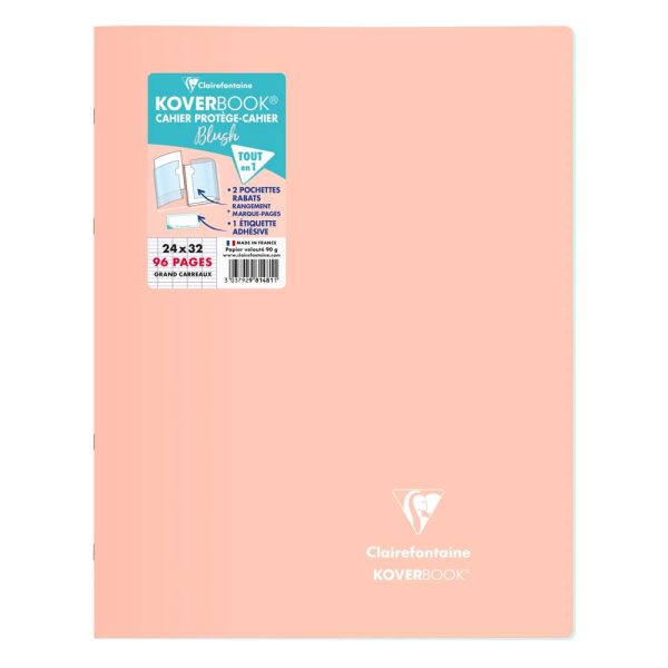 Cahier piqu&eacute; Koverbook Blush 24x32cm 96 pages grands carreaux couverture polypropyl&egrave;ne opaque bicolore Couleur al&eacute;atoire.