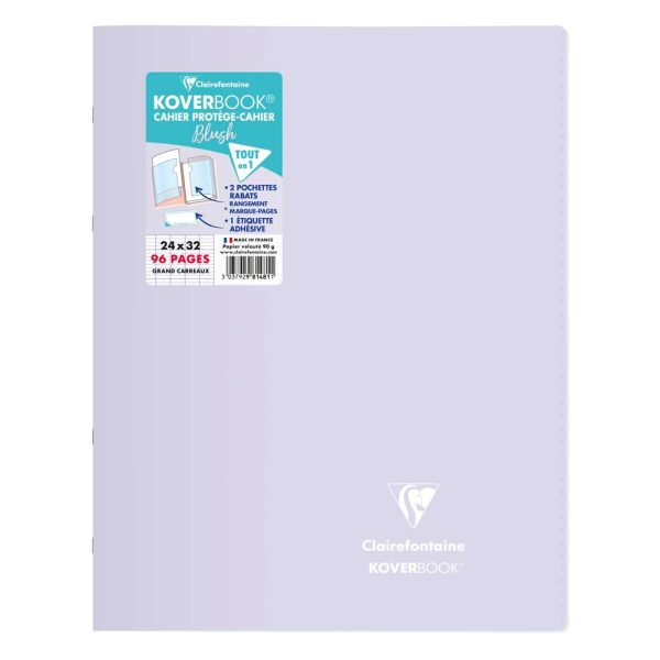 Cahier piqu&eacute; Koverbook Blush 24x32cm 96 pages grands carreaux couverture polypropyl&egrave;ne opaque bicolore Couleur al&eacute;atoire.