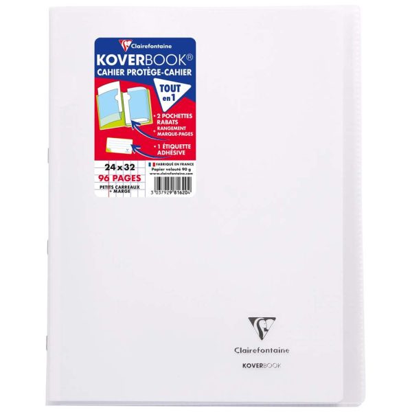 Cahier piqu&eacute; Koverbook 24x32cm 96 pages petits carreaux + marge couverture polypropyl&egrave;ne transparent