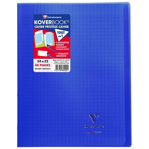 Cahier piqu&eacute; Koverbook 24x32cm 48 pages grands carreaux couverture polypropyl&egrave;ne transparent