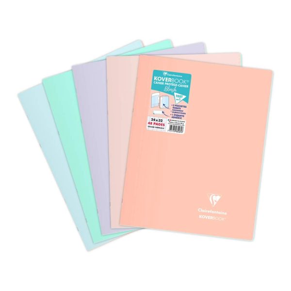 Cahier piqu&eacute; Koverbook Blush 24x32cm 48 pages grands carreaux couverture polypropyl&egrave;ne opaque bicolore