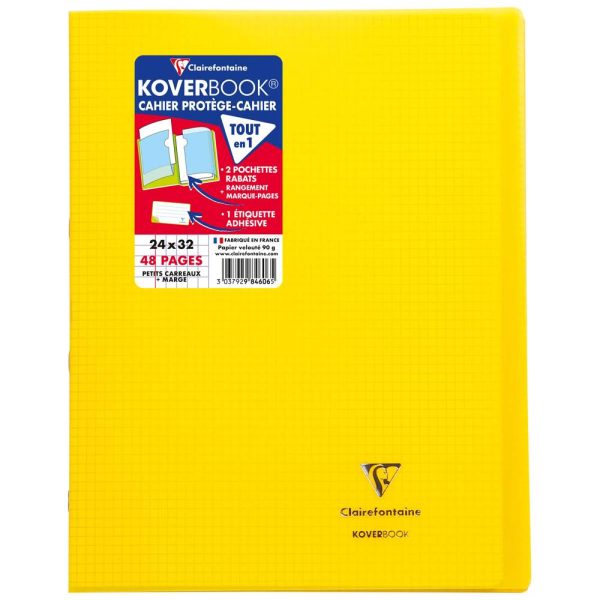 Cahier piqu&eacute; Koverbook 24x32cm 48 pages petits carreaux + marge couverture polypropyl&egrave;ne transparent