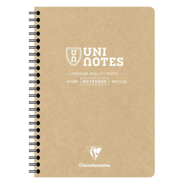 Carnet recycl&eacute; reliure int&eacute;grale Uninotes A5 160 pages d&eacute;tachables petits carreaux couverture kraft