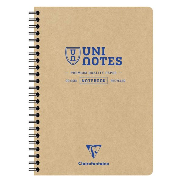 Carnet recycl&eacute; reliure int&eacute;grale Uninotes A5 160 pages d&eacute;tachables petits carreaux couverture kraft