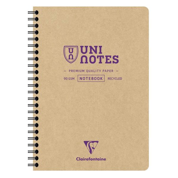Carnet recycl&eacute; reliure int&eacute;grale Uninotes A5 160 pages d&eacute;tachables petits carreaux couverture kraft