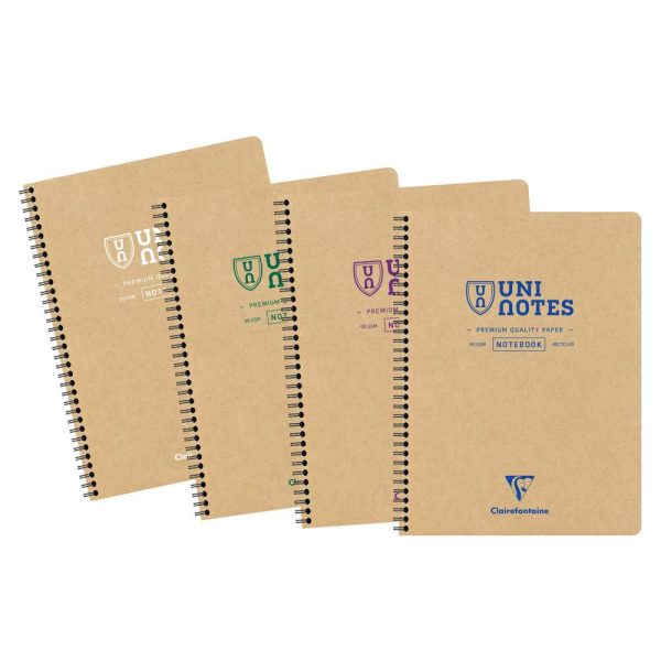 Cahier recycl&eacute; reliure int&eacute;grale Uninotes A4+ 160 pages d&eacute;tachables perfor&eacute; 4 trous petits carreaux couverture kraft