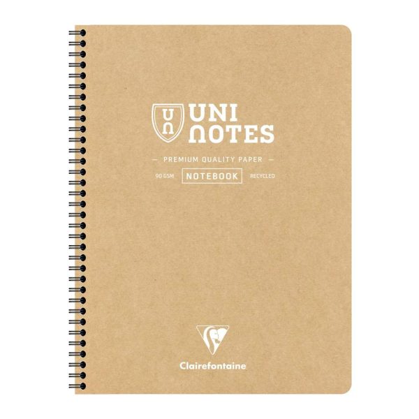 Cahier recycl&eacute; reliure int&eacute;grale Uninotes A4+ 160 pages d&eacute;tachables perfor&eacute; 4 trous petits carreaux couverture kraft
