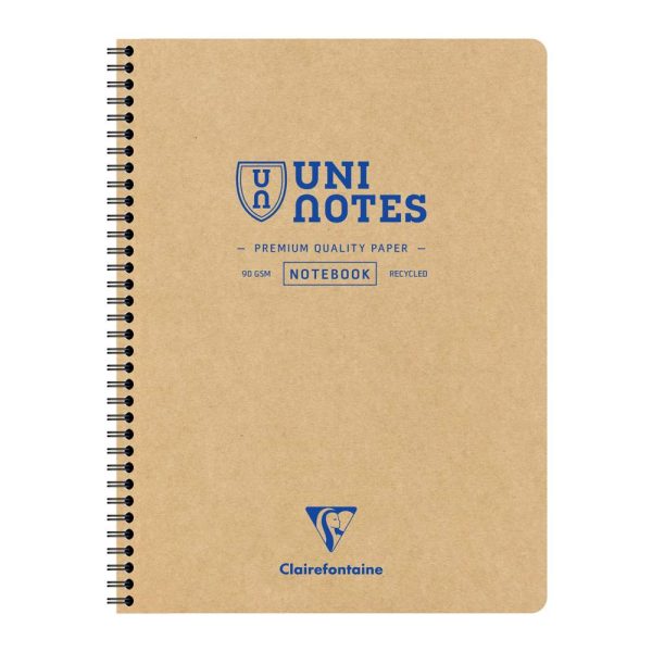 Cahier recycl&eacute; reliure int&eacute;grale Uninotes A4+ 160 pages d&eacute;tachables perfor&eacute; 4 trous petits carreaux couverture kraft